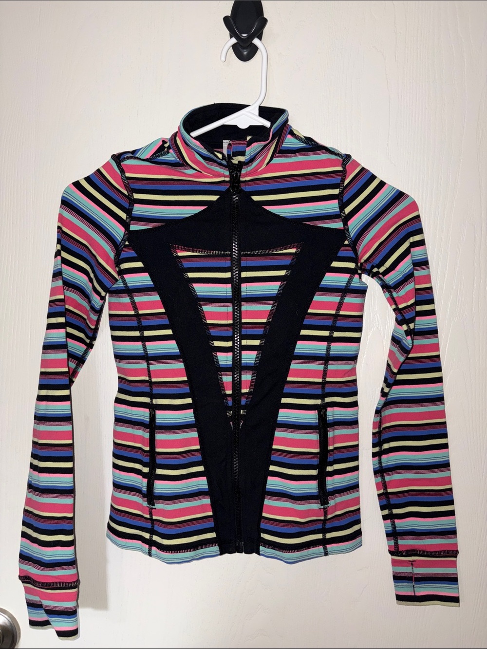 Ivivva Colorful Striped Zip-Up Jacket with Black Panel